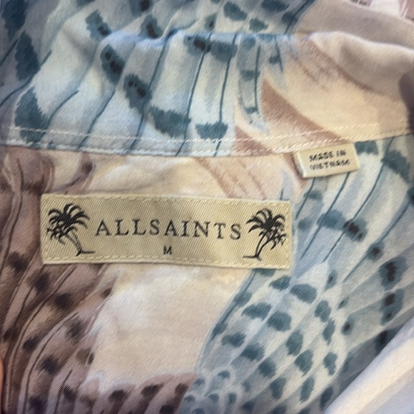 All Saints Multicolor Feather Print Button Down Collared Shirt - Picture 9 of 11
